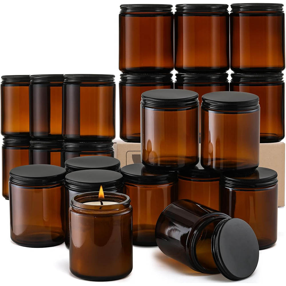 Candle Making Jars With Lids - 8oz Bernsteinfarbene Glasgläser mit schwarzen Deckeln