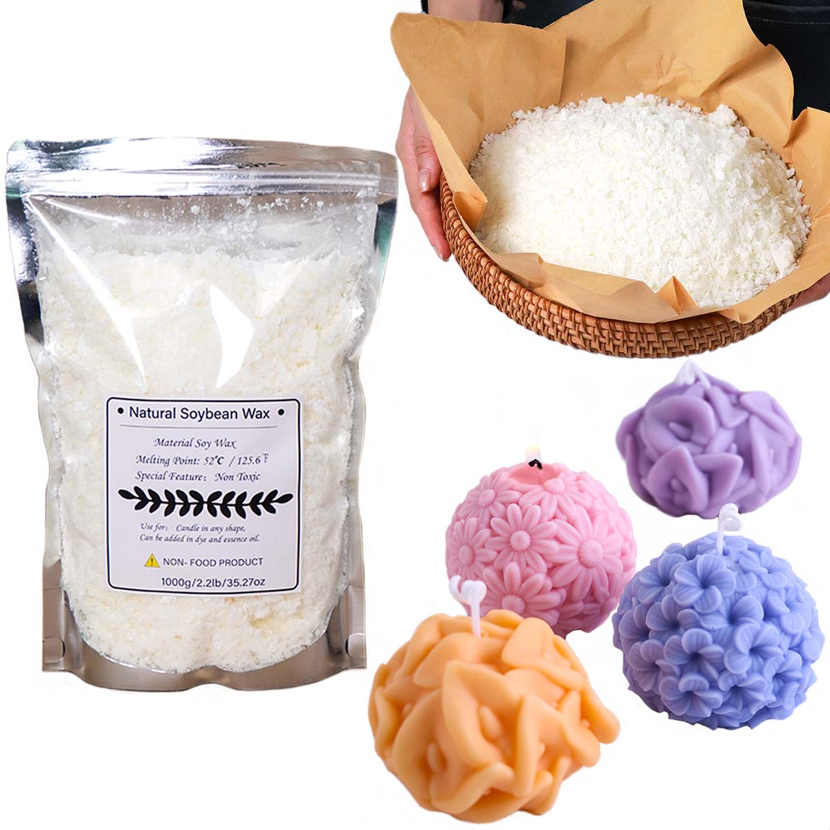 Candle Making Kit - 100/250/500/1000g natürliche Sojawachsflocken DIY handgemachte Kerzen