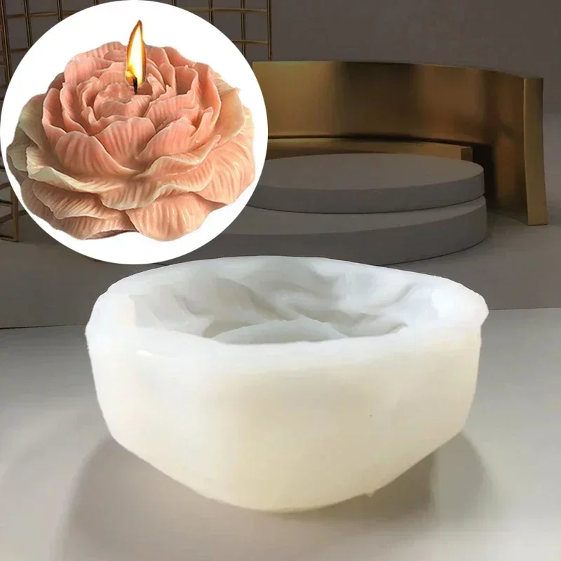 Candle Making Kit - Extragroße 3D-Blumenkerzen-Silikonform DIY Pfingstrosen-Aroma-Gips-Harz-Gießwerkzeug Handgemachtes Seifen-Schokoladen-Kuchen-Backset