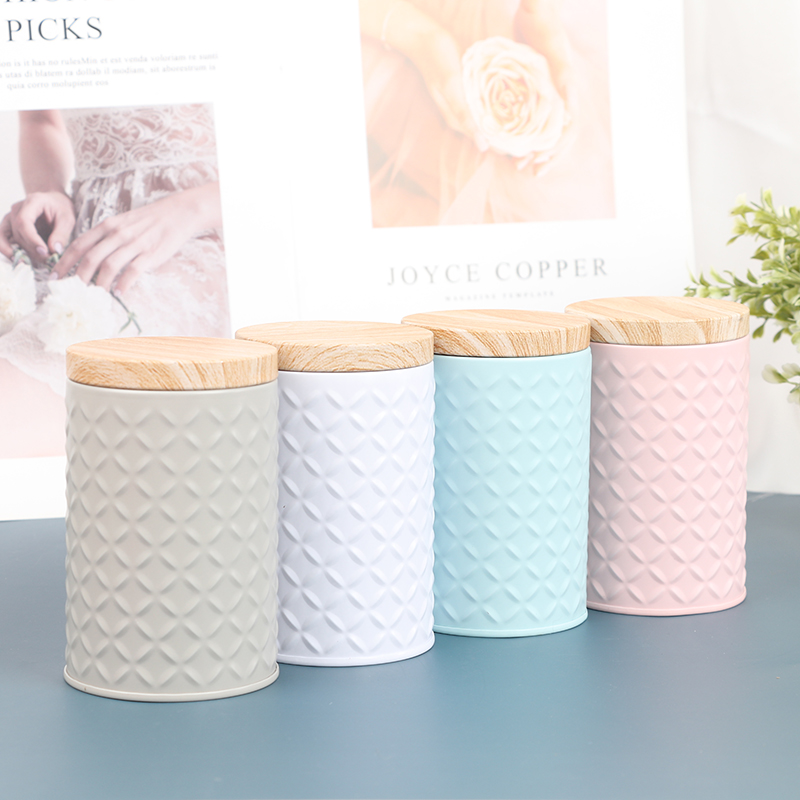 Candle Making Jars With Lids - Runde Leere Eisen Box Mit Holzmaserung