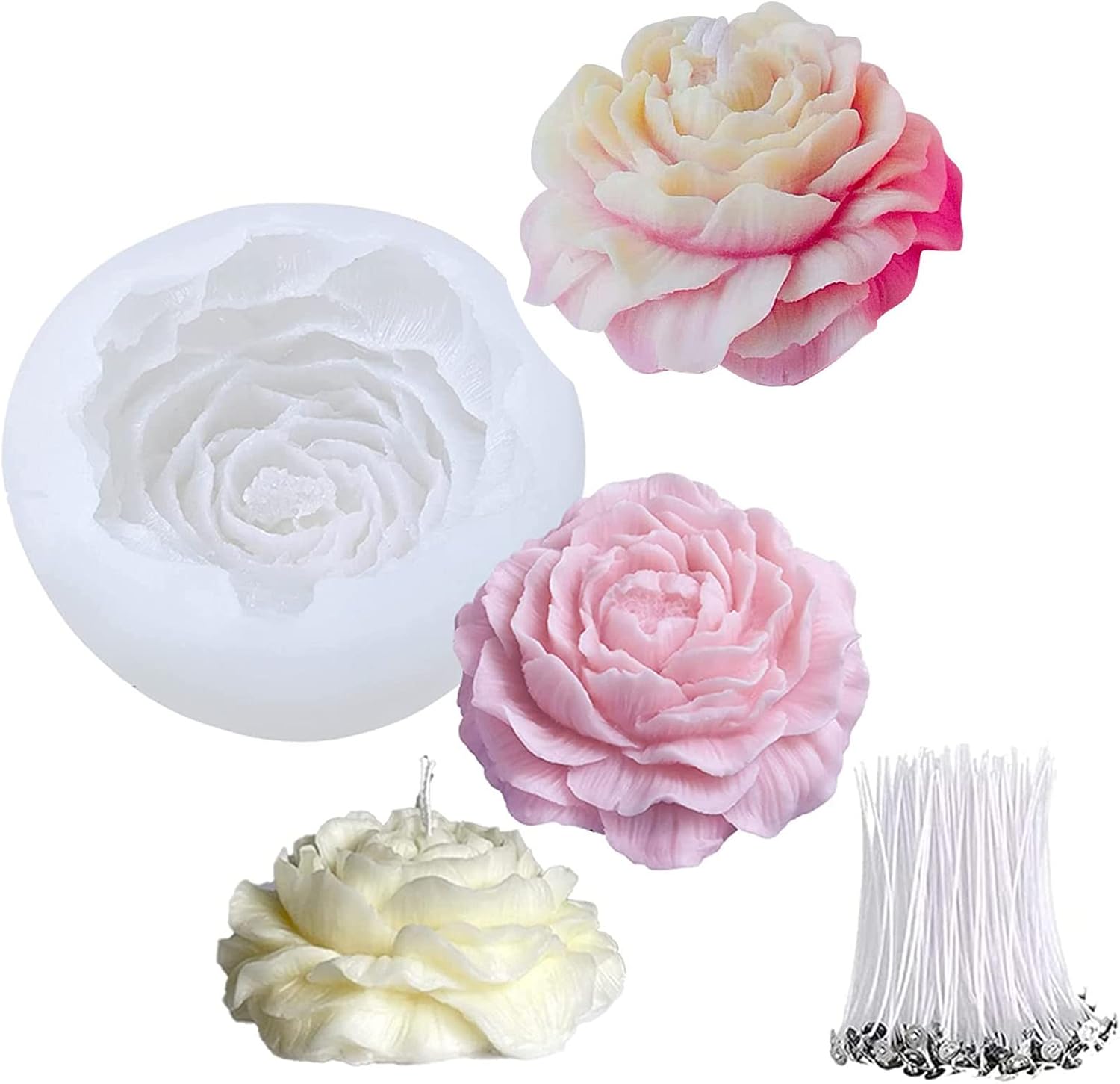 Candle Making Kit For Kids - Silikon 3D Pfingstrosen-Kerzenform, Aromatherapie-Seifen-DIY-Set mit 10